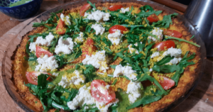 Pizza de Masa de Coliflor con Pesto Vegano